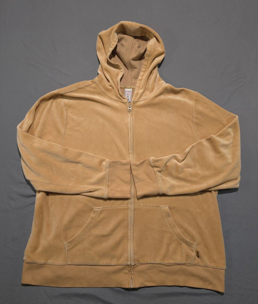 Vtg Y2K Old Navy Tan Velour Full Zip Hoodie Track Jacket Womens 2X McBling